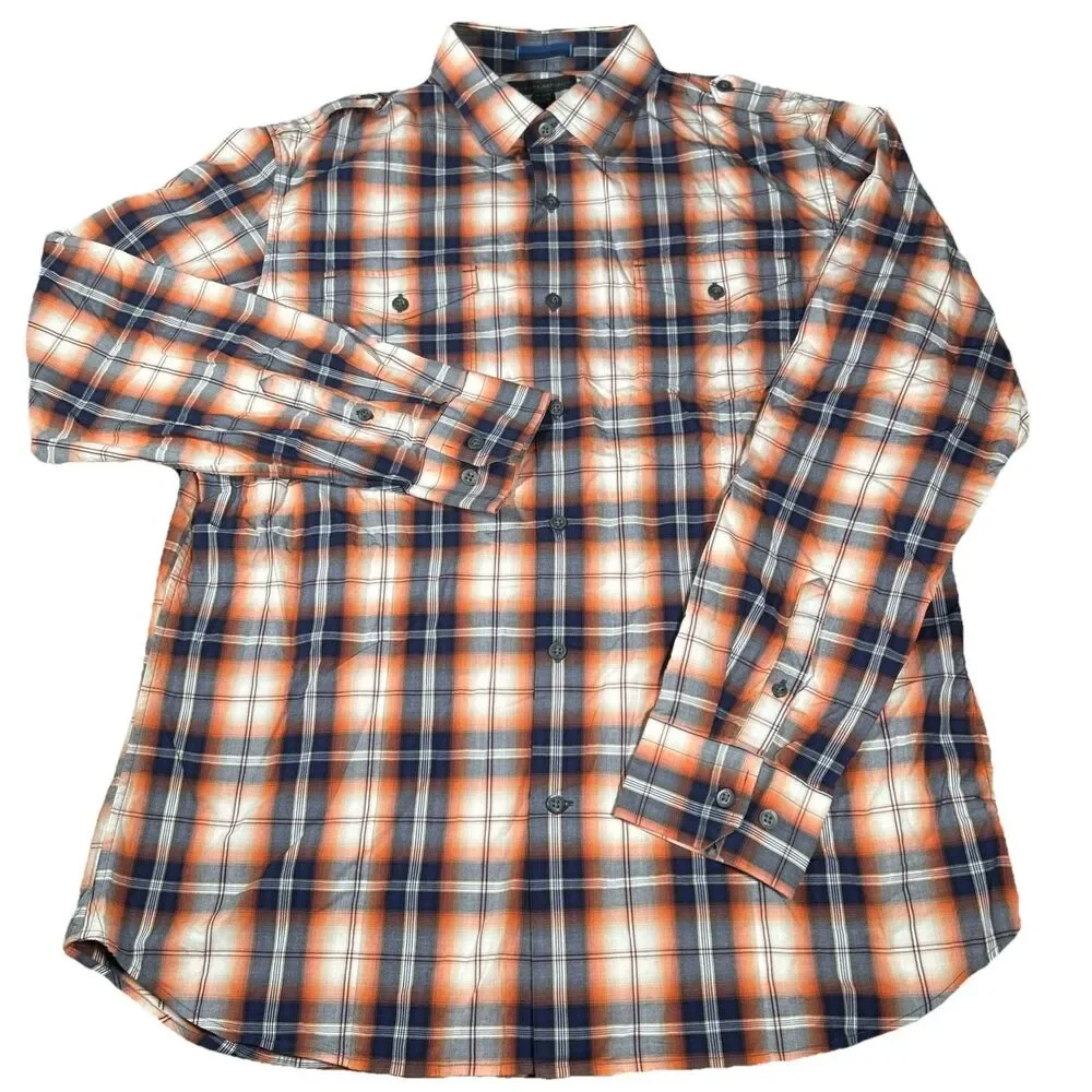 Banana Republic Men’s L We Go Ombré‎ Plaid Long Sleeve Button Down Shirt EUC